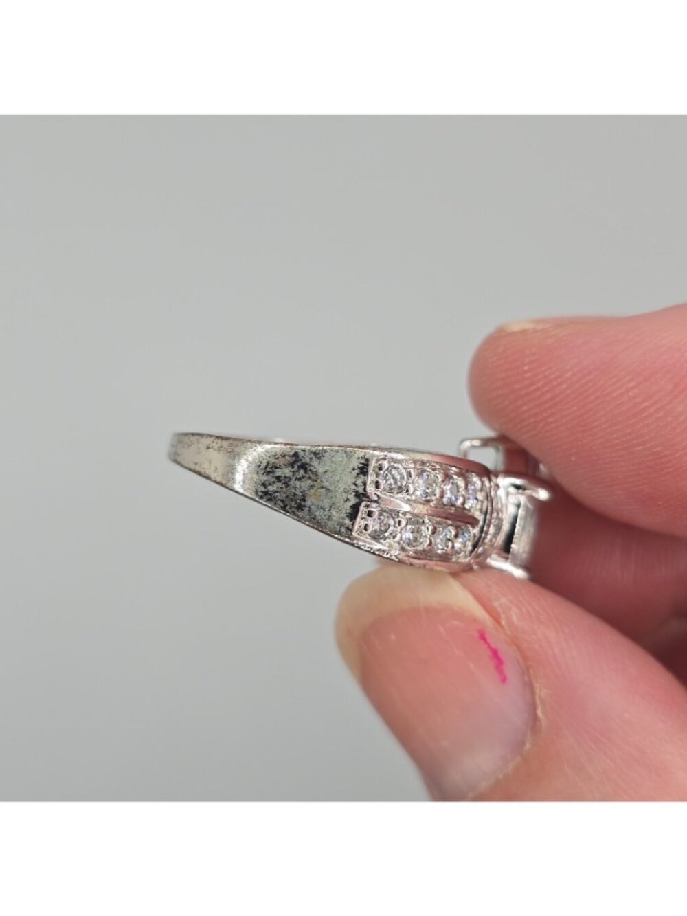 Vintage SETA Ring Marquise Cut Costume Jewelry Engagement Size 8 Silver Tone - Picture 11 of 12